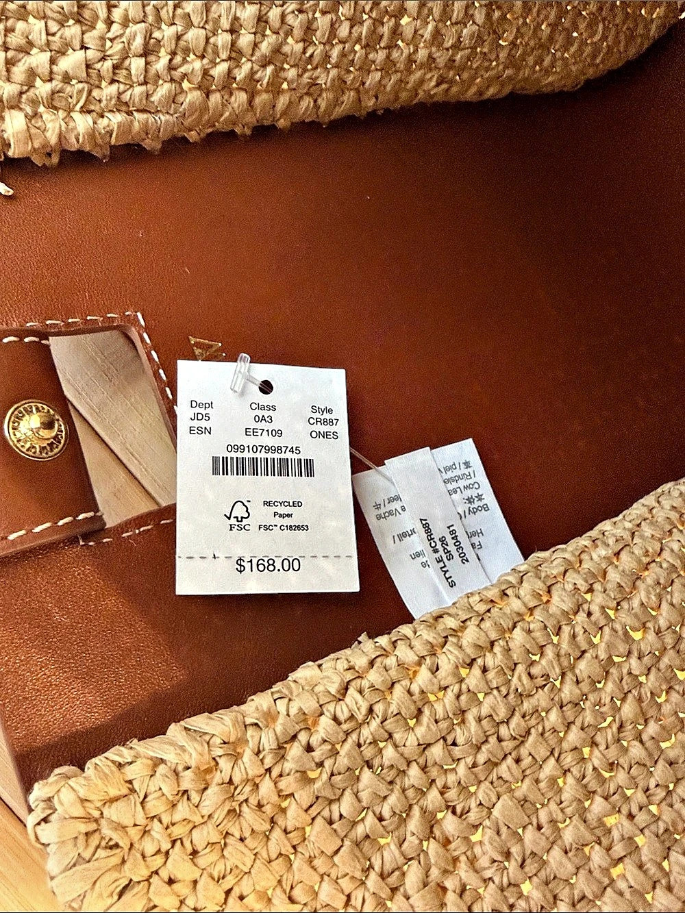 J.Crew NWT Raffia Handknotted Straw & Leather Top Handle Bag - Picture 3 of 3
